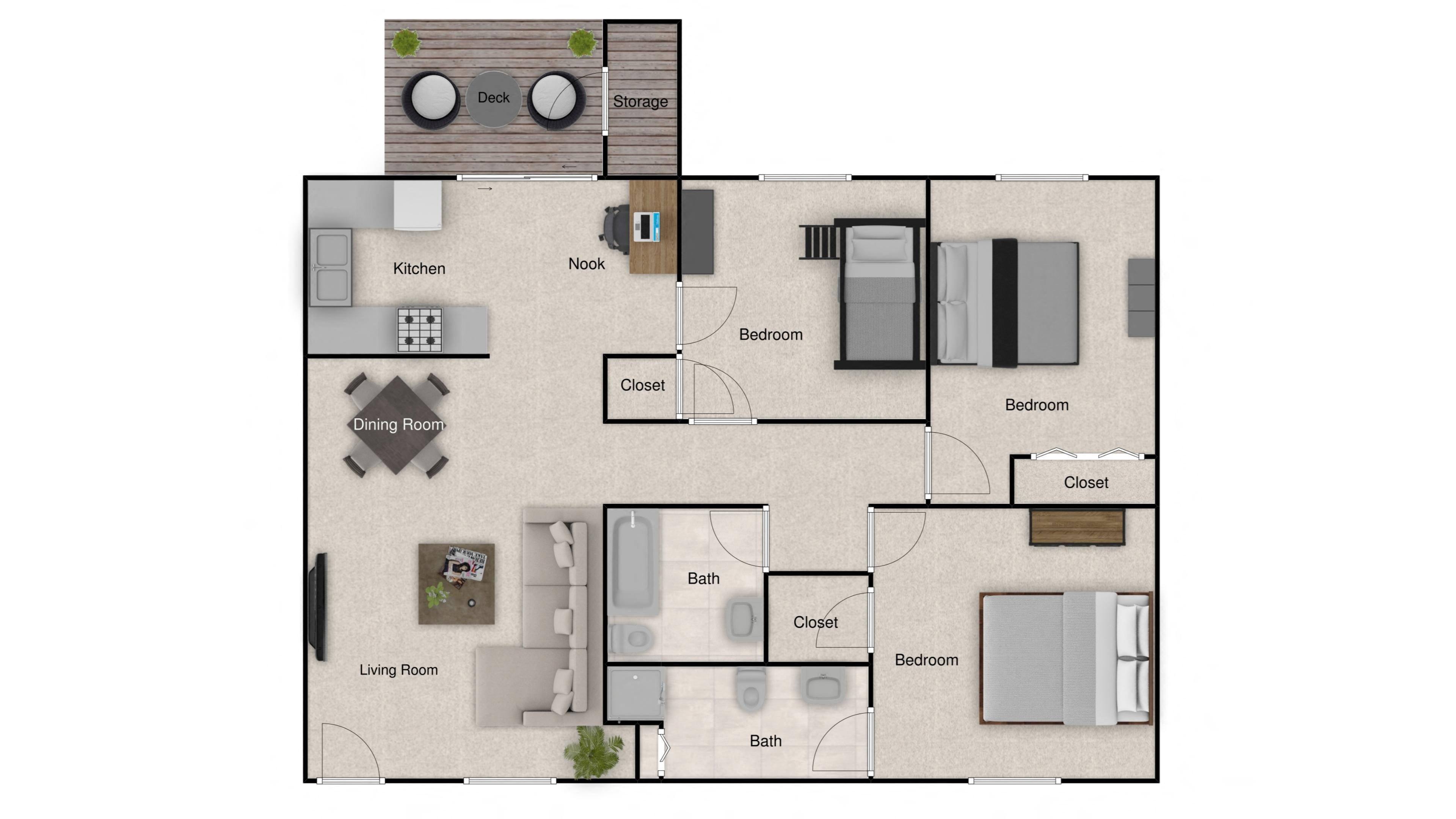 a floor plan of a bedroom apartment with a bathroom and a living room